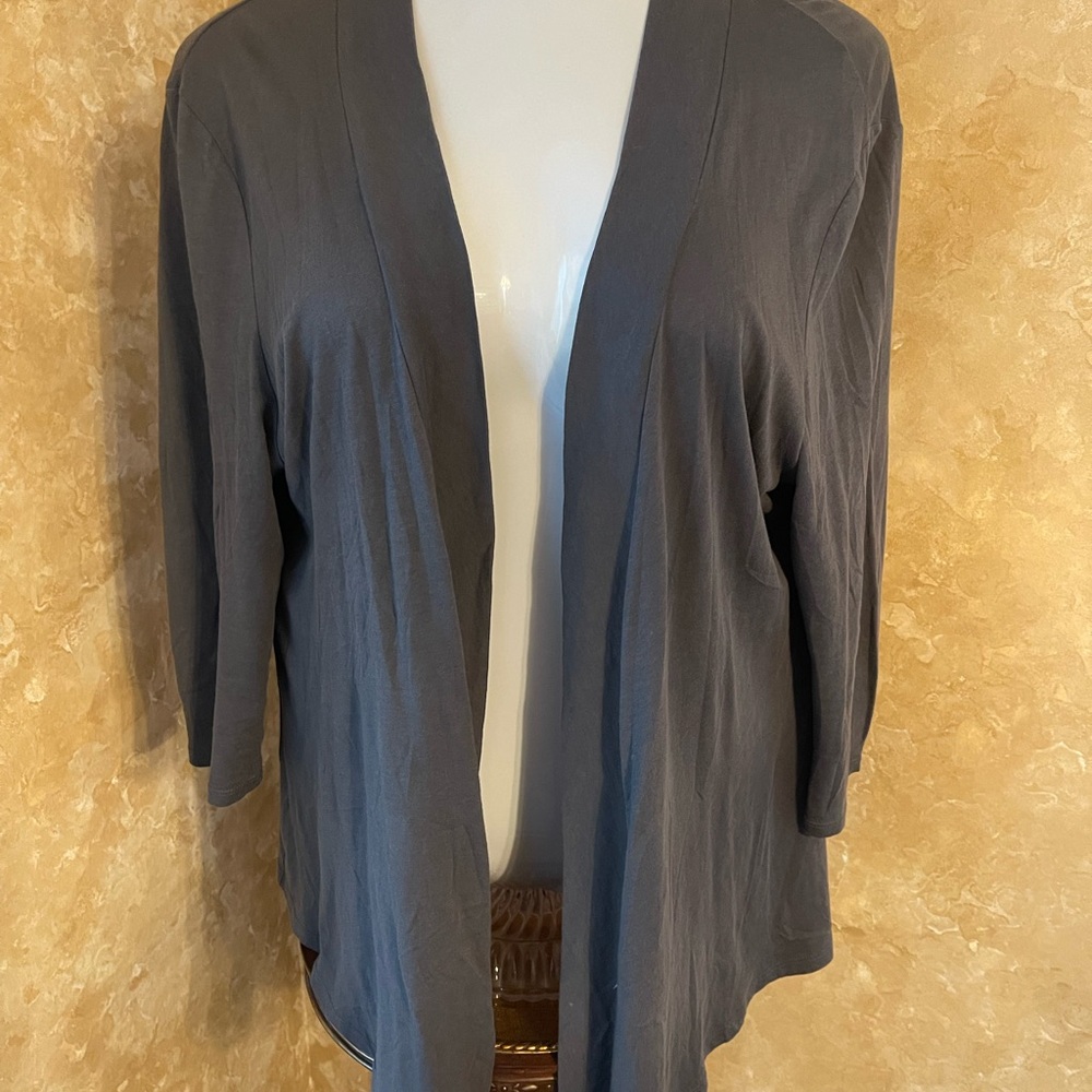 New York & Company Gray Cardigan Sweater with Draped Front